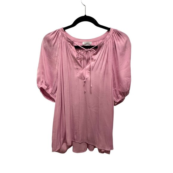 🍒 2/$20 🍒 Lilac Silky Lightweight Short Sleeve Blouse with Tie Front sz S - Picture 1 of 7